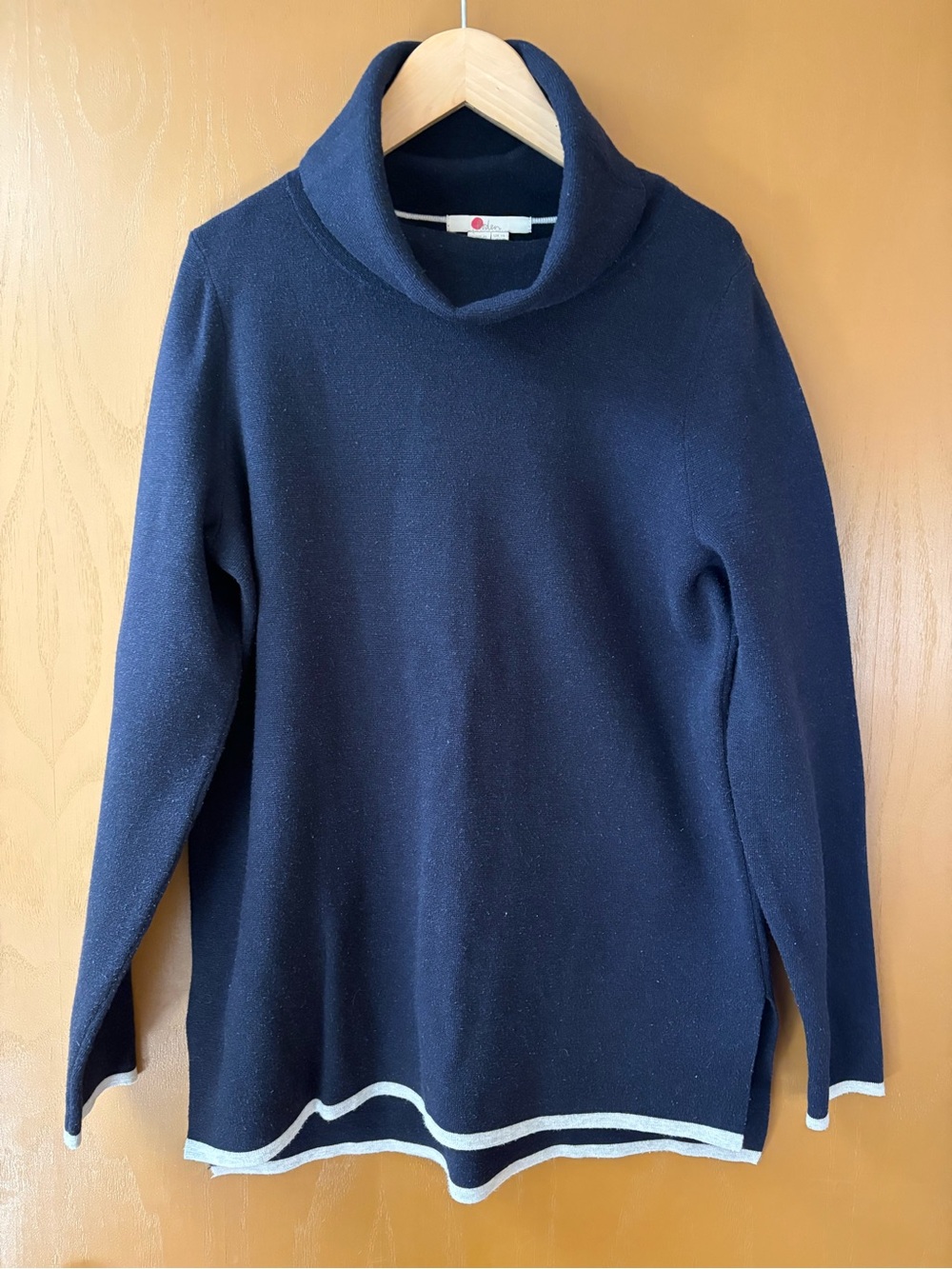 Boden Navy Cowl Neck Sweater with Contrast Hem Nautical